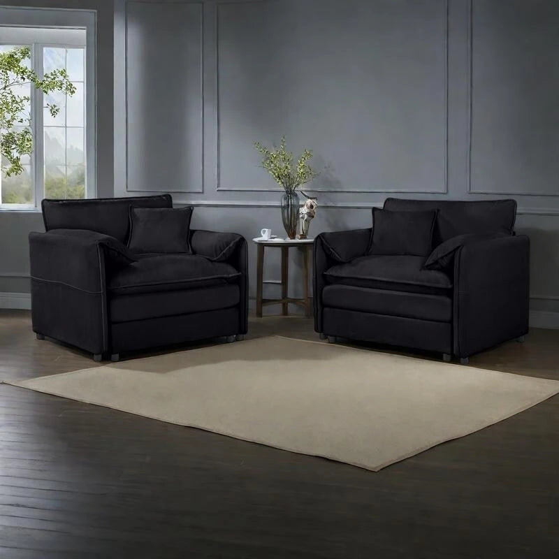 2-Pieces Chenille Accent Sofa Chair Set of 2 with Oversized Armchairs and 29.92 Deep Seats (800lb Capacity)