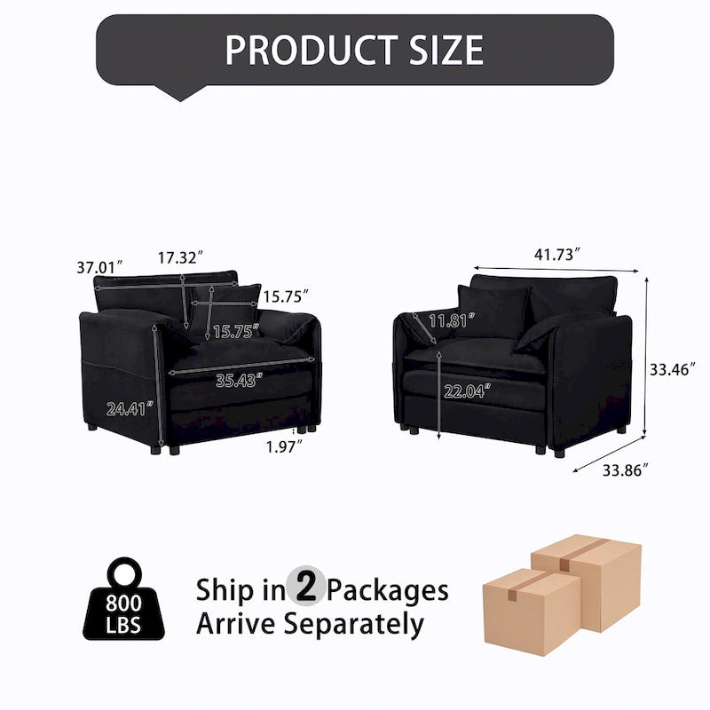 Ensemble de 2 fauteuils d'appoint en chenille, avec larges accoudoirs et sièges profonds de 76 cm (capacité de 363 kg)