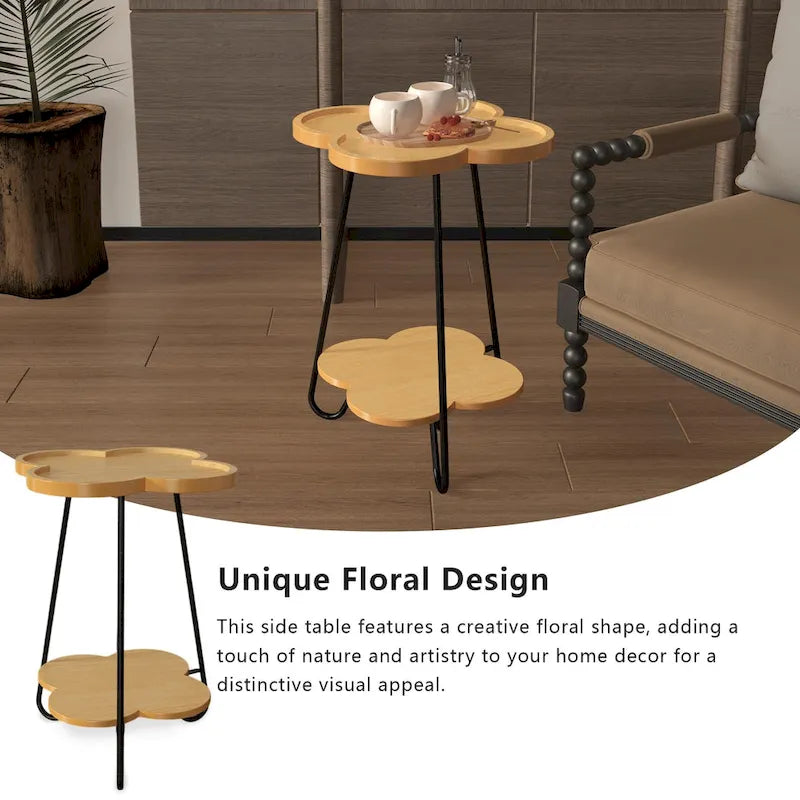 Table basse à double couche créative en forme de pétale, table d'appoint ronde avec espace de rangement multifonctionnel, pour salon