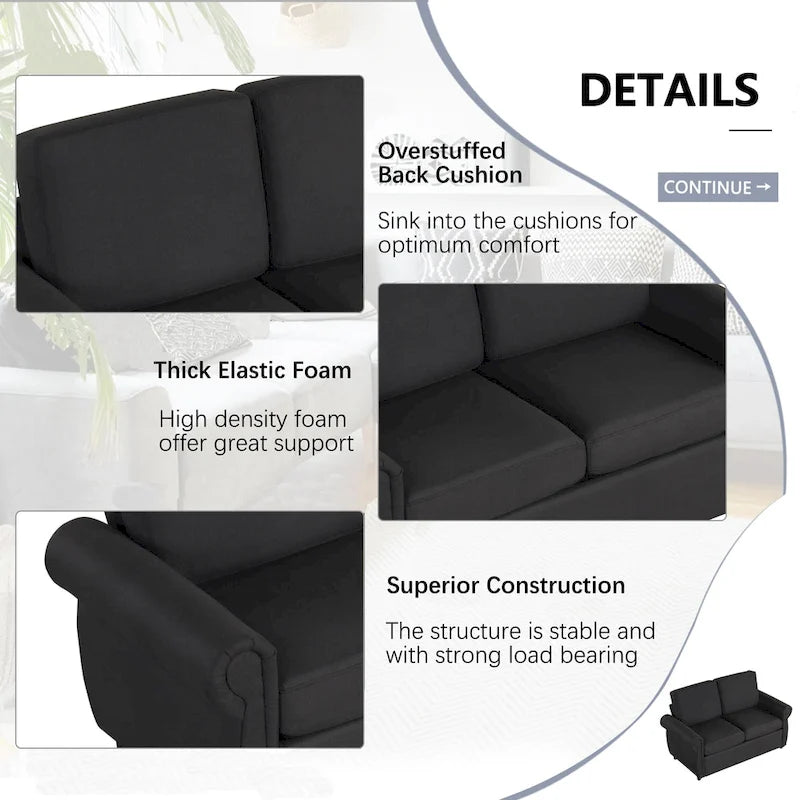 Canapé-lit gigogne de 147 cm avec matelas en mousse à mémoire de forme simple, deux ports de chargement USB