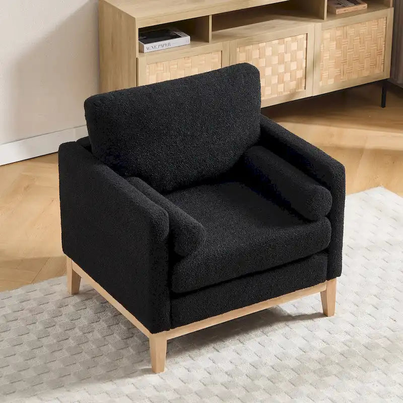 Fauteuil de lecture moderne de 35,4 W, fauteuil d'appoint rembourré avec oreillers et pieds en bois