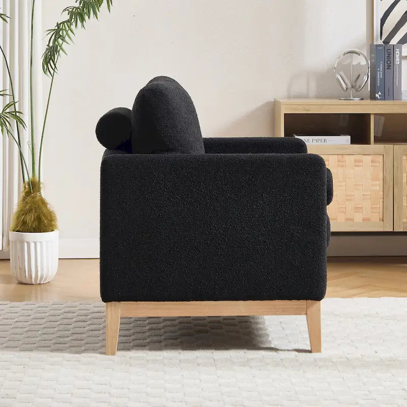 Fauteuil de lecture moderne de 35,4 W, fauteuil d'appoint rembourré avec oreillers et pieds en bois