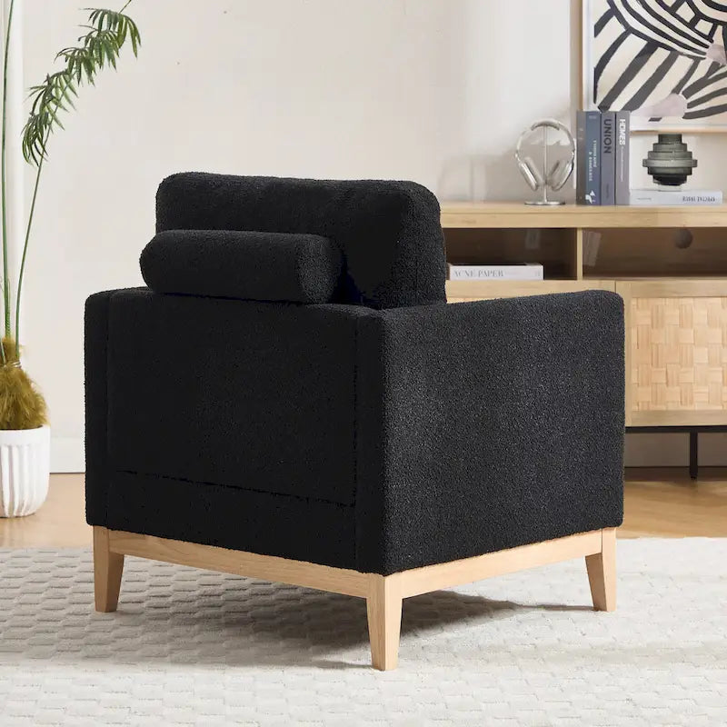Fauteuil de lecture moderne de 35,4 W, fauteuil d'appoint rembourré avec oreillers et pieds en bois