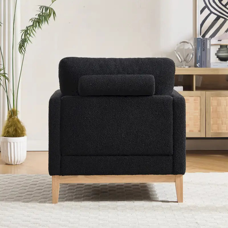 Fauteuil de lecture moderne de 35,4 W, fauteuil d'appoint rembourré avec oreillers et pieds en bois