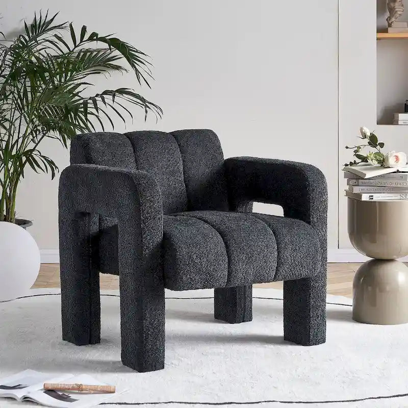Upholstered Accent Chair 31.10 Wide Boucle Modern Accent Chair Side Chair Comfy Wide Armchair For Bedroom, Living Room