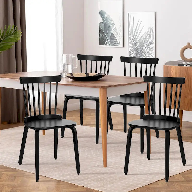 Chaises de salle à manger Windsor à dossier à barreaux en bois massif, lot de 2/4