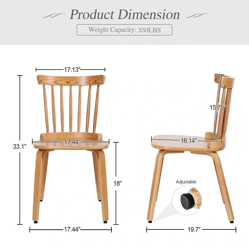Chaises de salle à manger Windsor à dossier à barreaux en bois massif, lot de 2/4