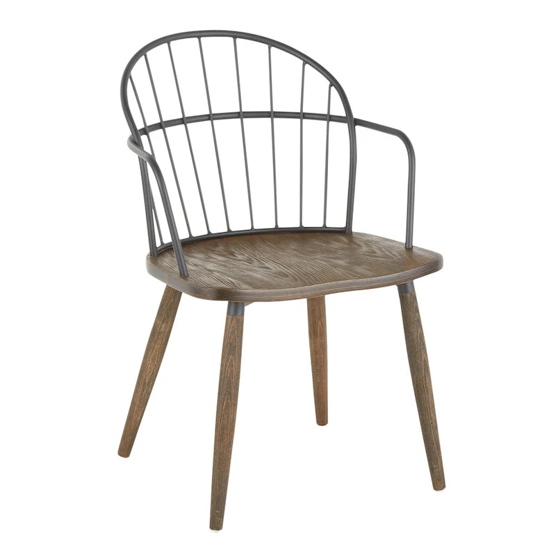 Chaise industrielle en bois de noyer foncé et métal noir - N/A