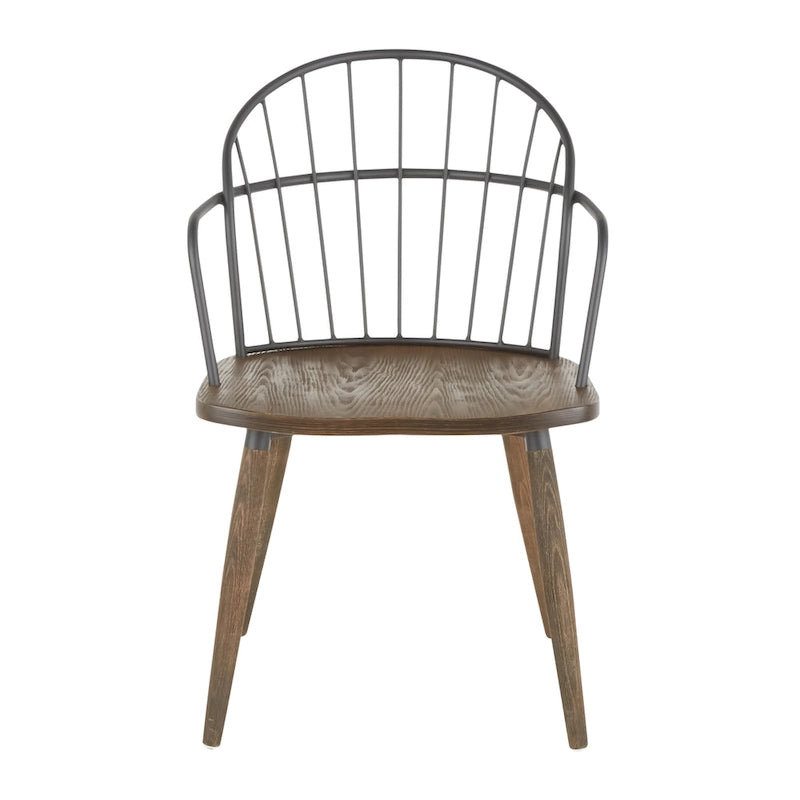 Chaise industrielle en bois de noyer foncé et métal noir - N/A