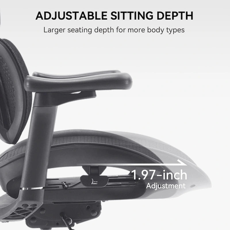 Chaise de bureau ergonomique en maille avec profondeur d'assise réglable