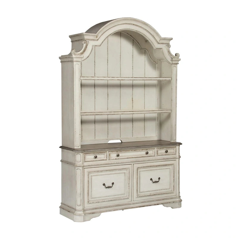 Ensemble bureau et huche 3 pièces, blanc antique à l'aspect vieilli