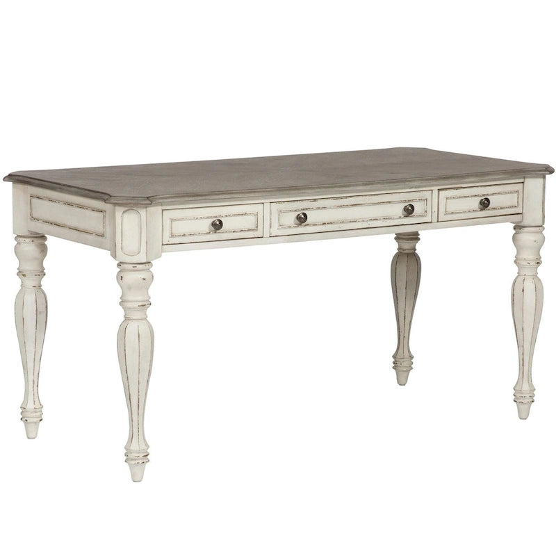 Ensemble bureau et huche 3 pièces, blanc antique à l'aspect vieilli