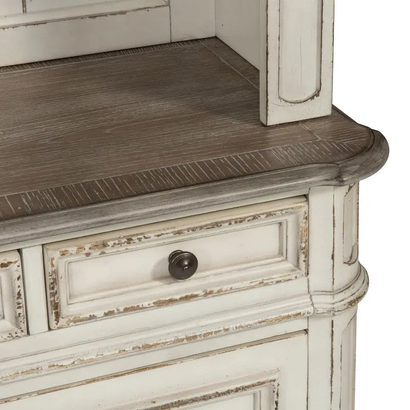Ensemble bureau et huche 3 pièces, blanc antique à l'aspect vieilli