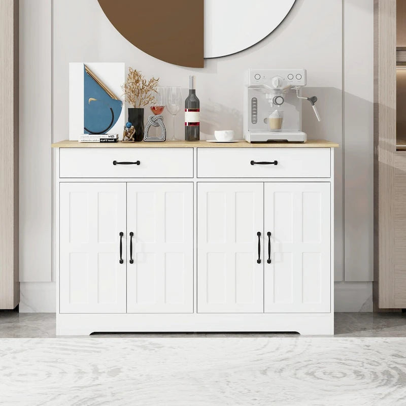 Farmhouse Buffet Cabinet: Rustic Charm with 2 Drawers, 4 Doors
