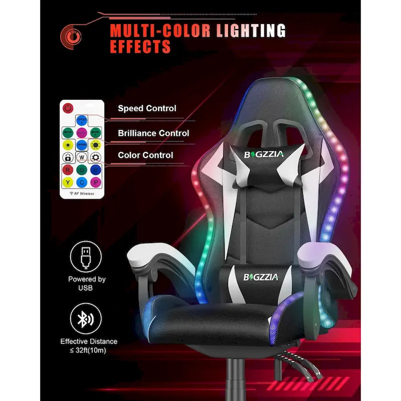 Chaise de gaming avec lumières LED et chaise d'ordinateur ergonomique