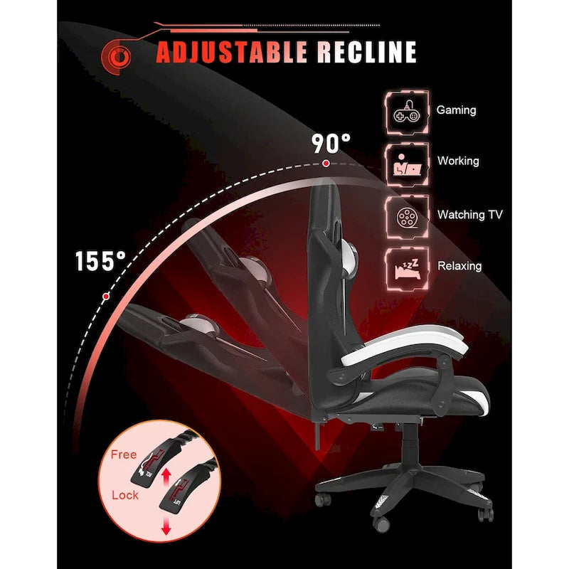 Chaise de gaming avec lumières LED et chaise d'ordinateur ergonomique