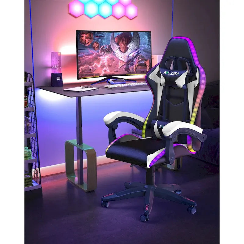 Chaise de gaming avec lumières LED et chaise d'ordinateur ergonomique