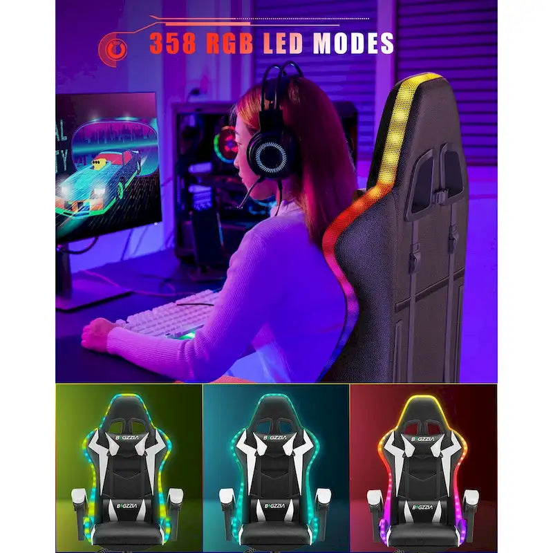 Chaise de gaming avec lumières LED et chaise d'ordinateur ergonomique