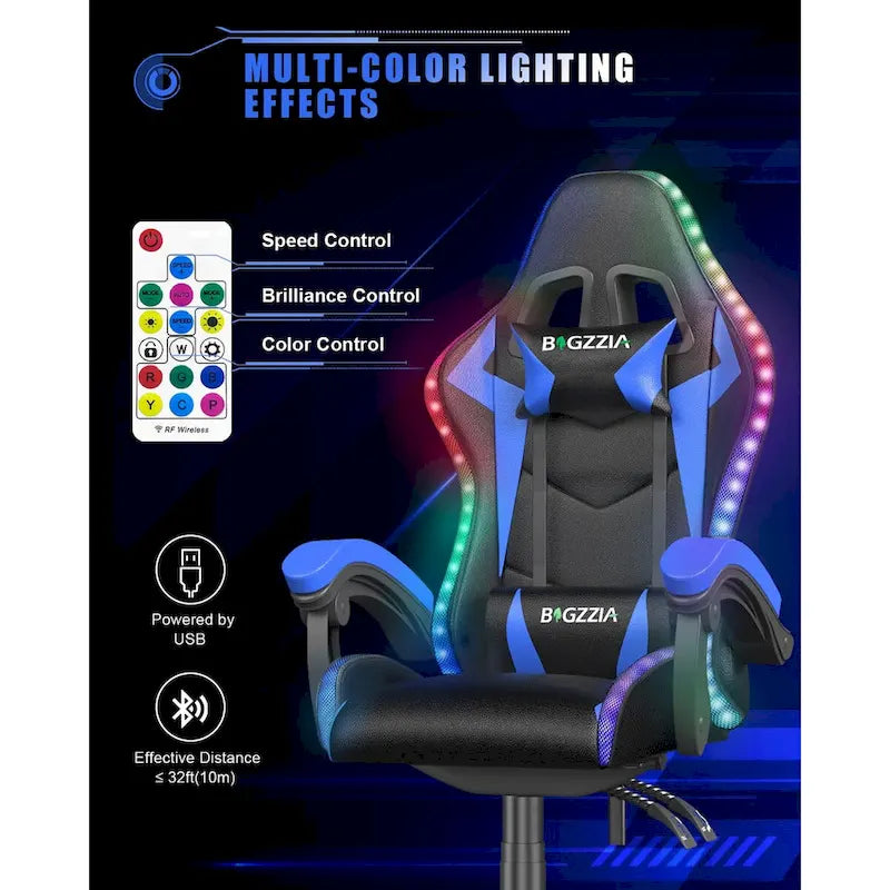 Chaise de gaming avec lumières LED et chaise d'ordinateur ergonomique