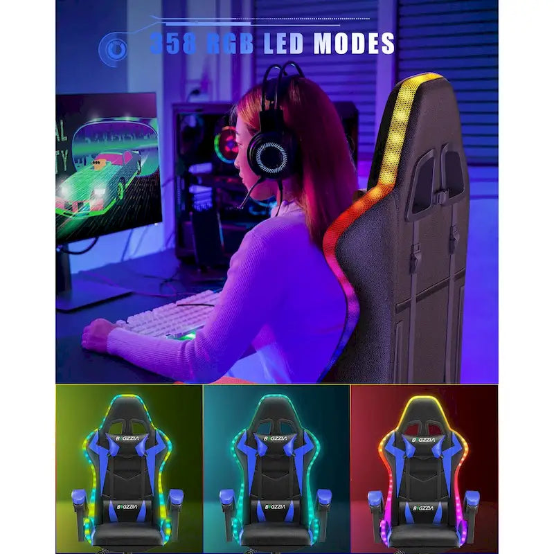 Chaise de gaming avec lumières LED et chaise d'ordinateur ergonomique