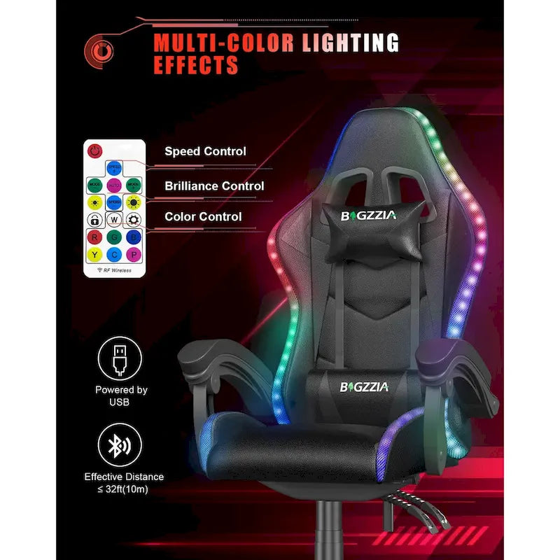 Chaise de gaming avec lumières LED et chaise d'ordinateur ergonomique