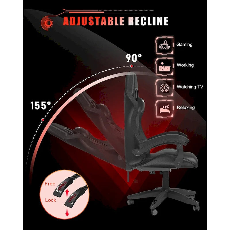 Chaise de gaming avec lumières LED et chaise d'ordinateur ergonomique