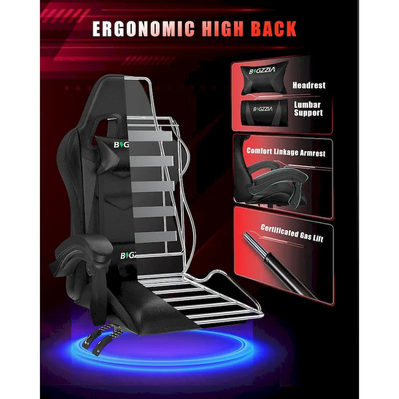 Chaise de gaming avec lumières LED et chaise d'ordinateur ergonomique