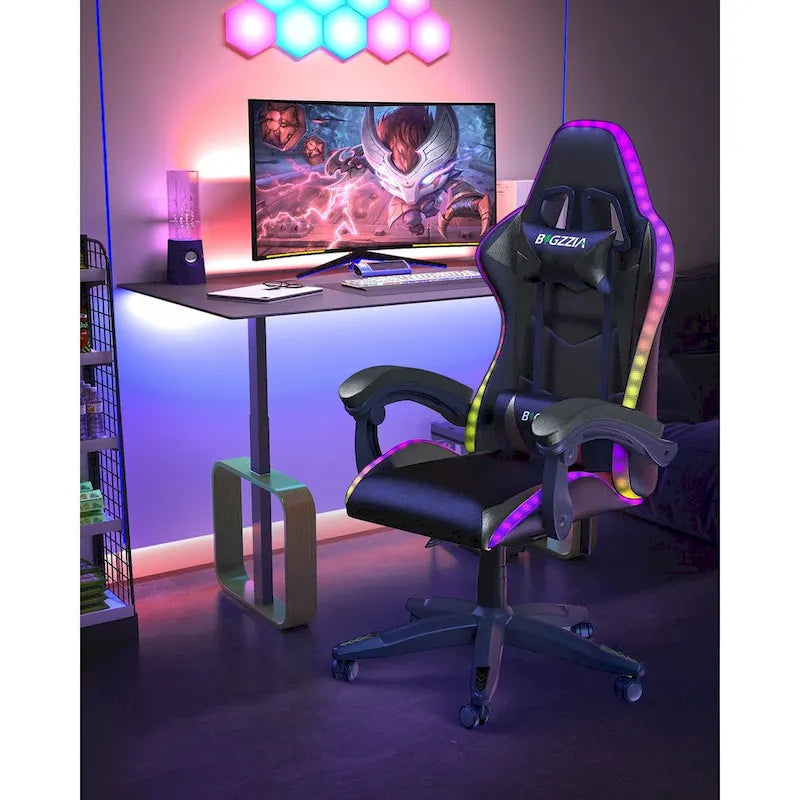 Chaise de gaming avec lumières LED et chaise d'ordinateur ergonomique