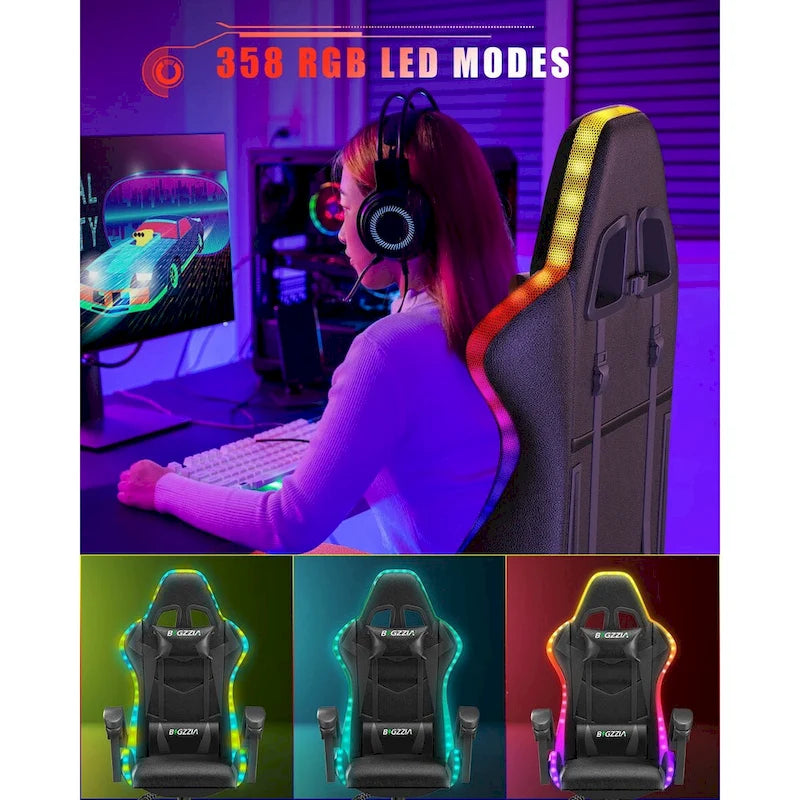 Chaise de gaming avec lumières LED et chaise d'ordinateur ergonomique