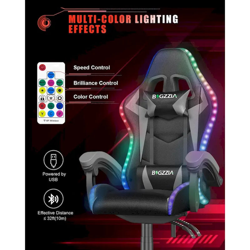 Chaise de gaming avec lumières LED et chaise d'ordinateur ergonomique