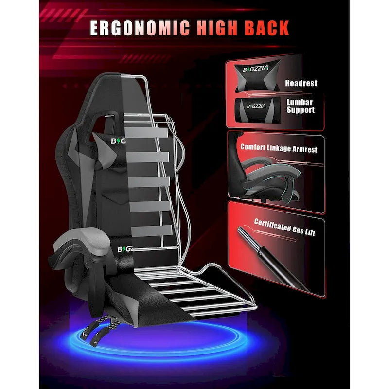 Chaise de gaming avec lumières LED et chaise d'ordinateur ergonomique