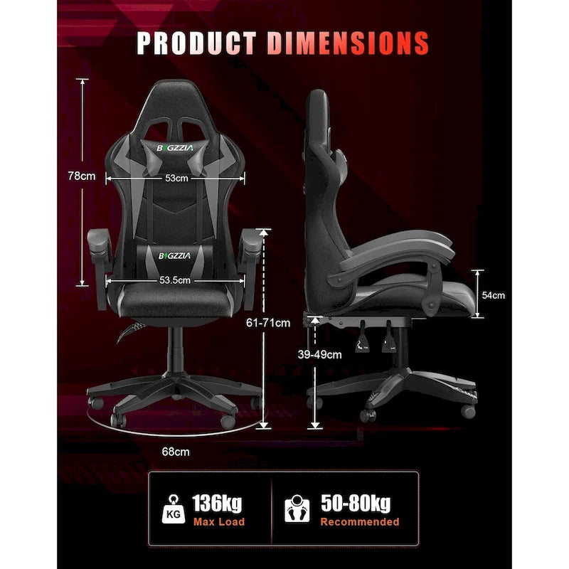 Chaise de gaming avec lumières LED et chaise d'ordinateur ergonomique