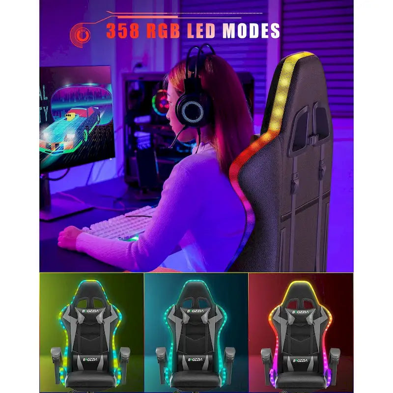 Chaise de gaming avec lumières LED et chaise d'ordinateur ergonomique