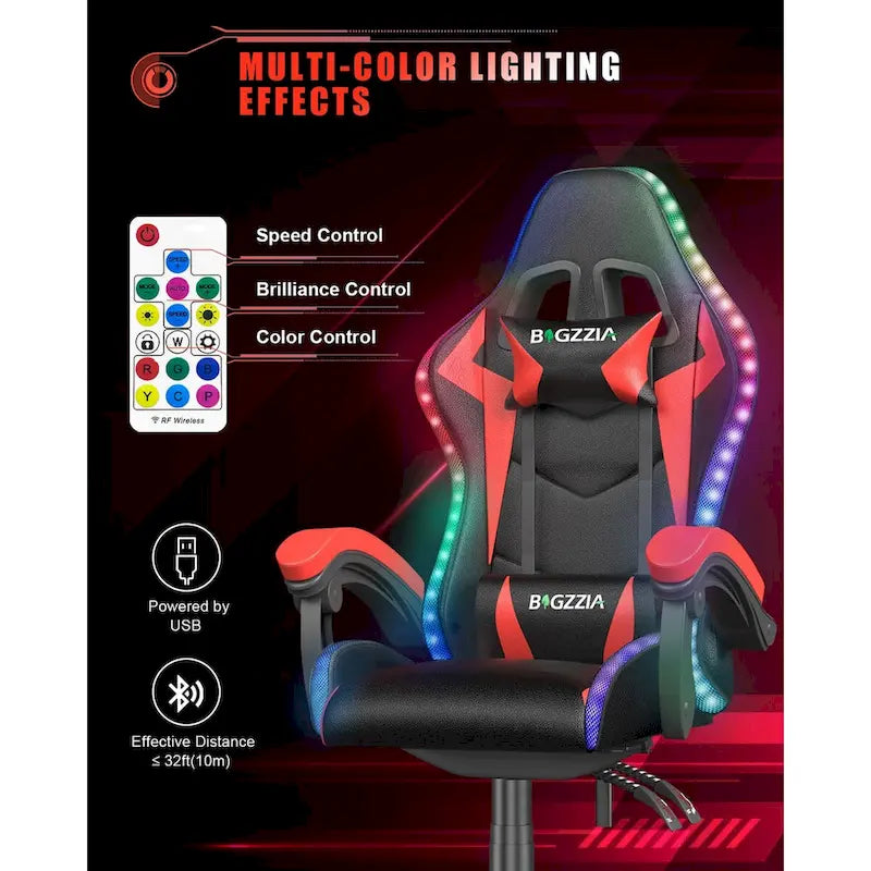 Chaise de gaming avec lumières LED et chaise d'ordinateur ergonomique