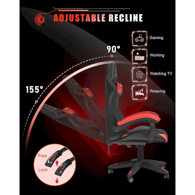 Chaise de gaming avec lumières LED et chaise d'ordinateur ergonomique