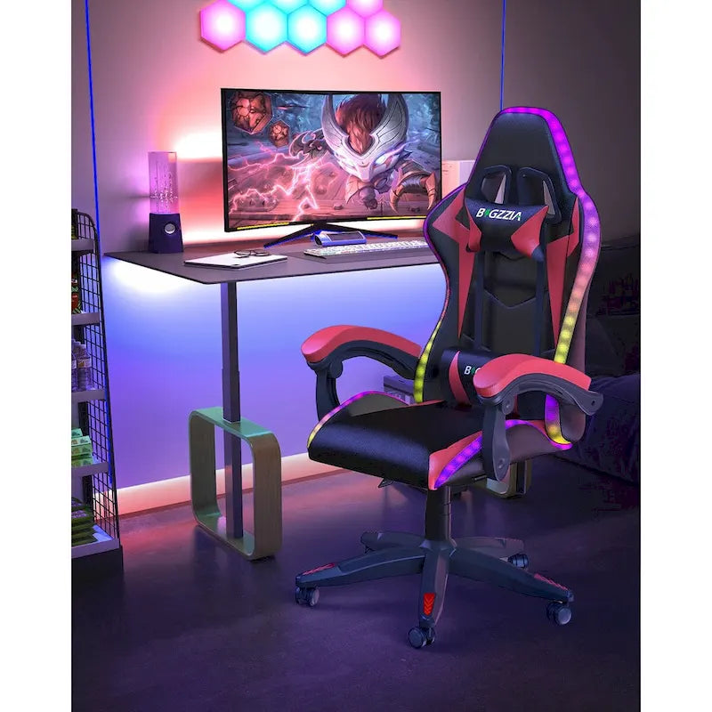 Chaise de gaming avec lumières LED et chaise d'ordinateur ergonomique