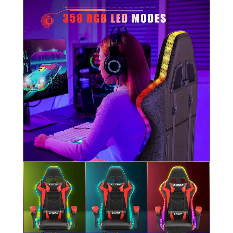 Chaise de gaming avec lumières LED et chaise d'ordinateur ergonomique