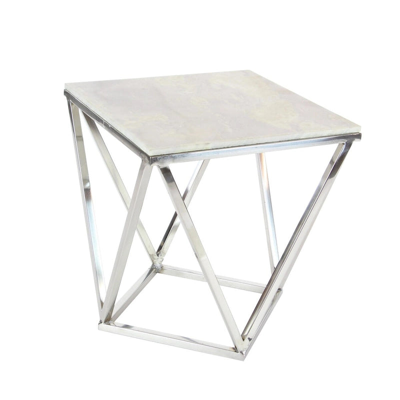 Table d'appoint en métal acier inoxydable avec plateau en marbre - Argent