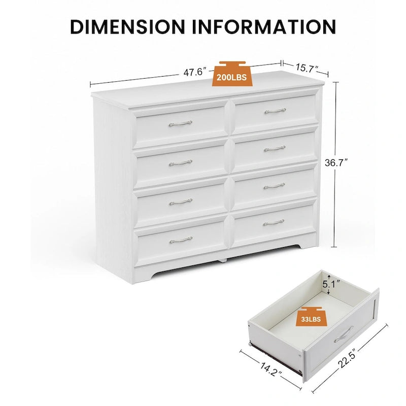 3 Drawer Bedroom Chest of Drawers with 8 Drawers Dresser,Clothes Organizer -Metal Pulls,47.6L x 15.7W x 36.7H